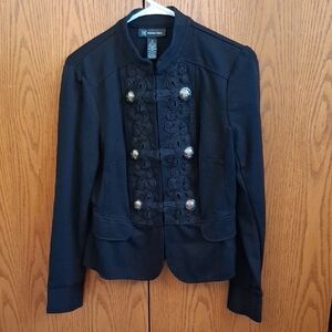 INC International Concepts Black Military-Style Embroidered Blazer Size M